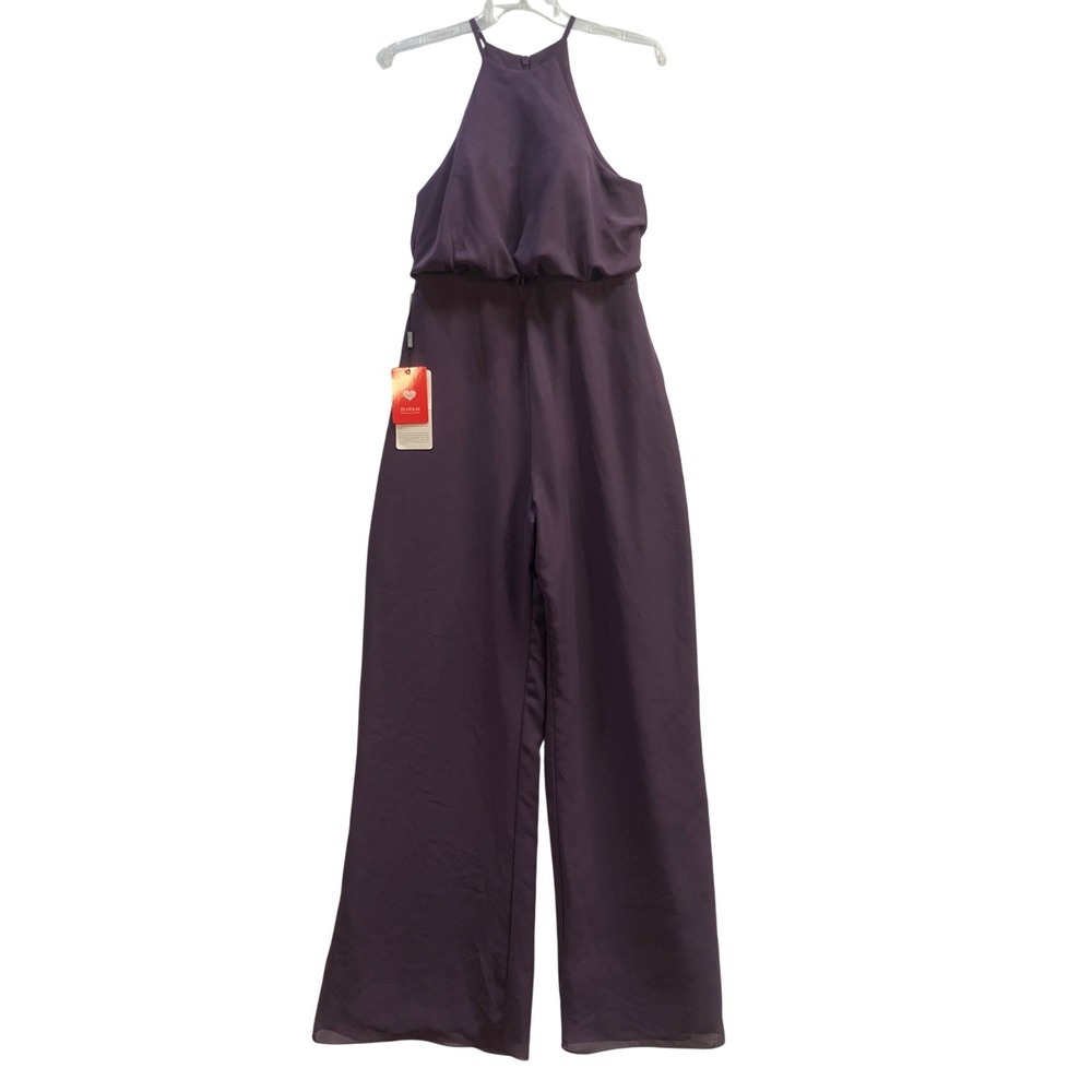 JJ's House Halter Wide Leg Formal Jumpsuit Plum Purple Size 4 Prom Flowy NEW NWT